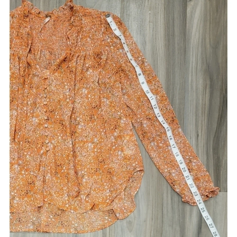 Free People Lela Floral Smocked Chiffon Peasant Blouse size small
